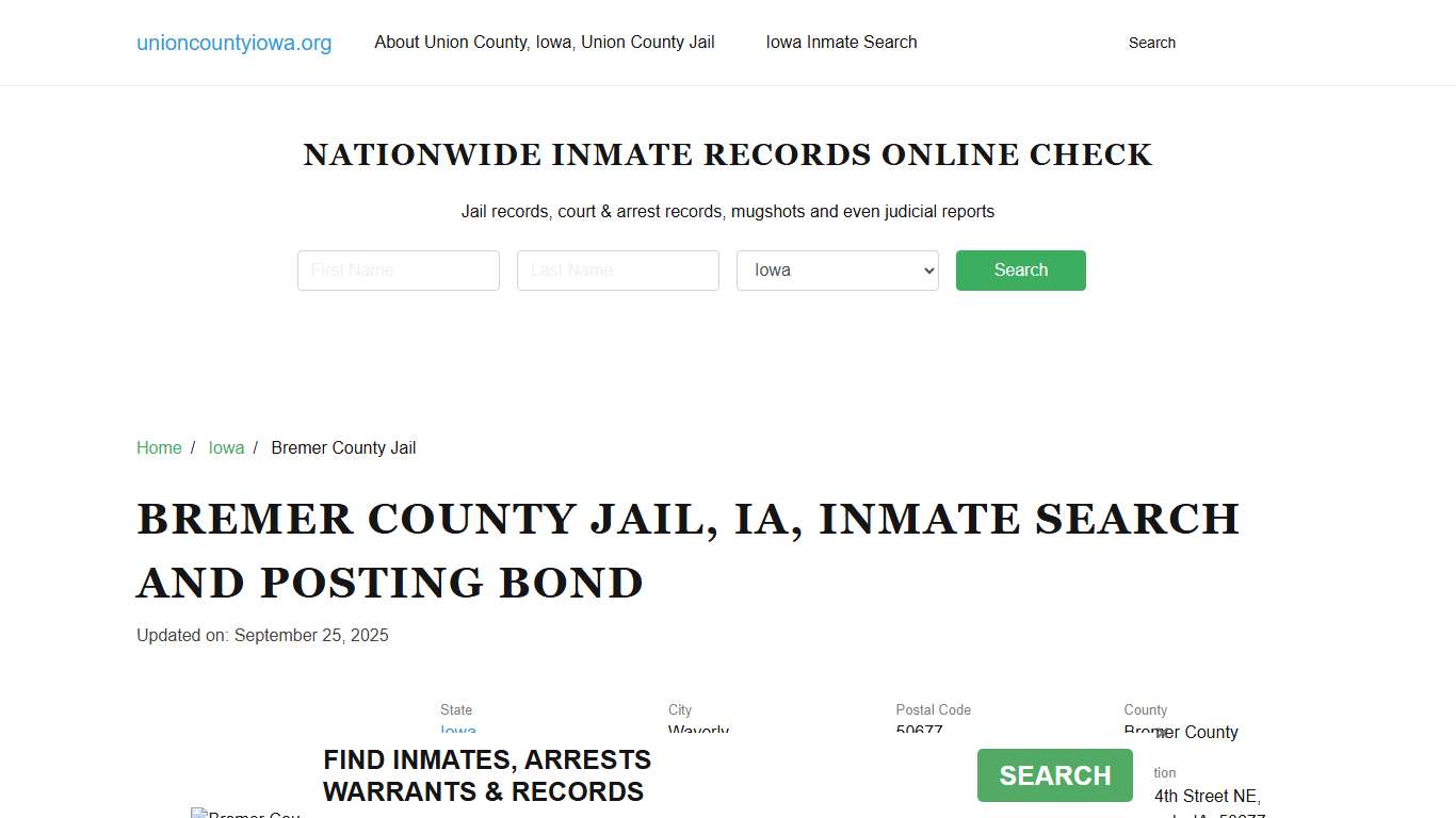 Bremer County Jail, IA, Inmate Search, Visitations